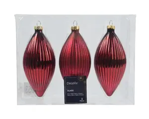 Decoris kersthangers glas olijf 3st ossenbloed - afbeelding 1