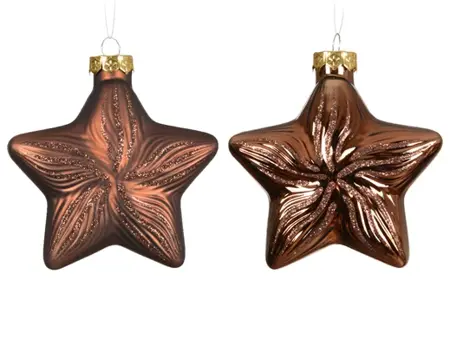 Decoris kersthangers glas ster 2st espresso - afbeelding 2
