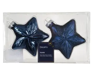 Decoris kersthangers glas ster 2st nachtblauw - afbeelding 2