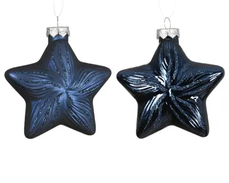Decoris kersthangers glas ster 2st nachtblauw - afbeelding 2