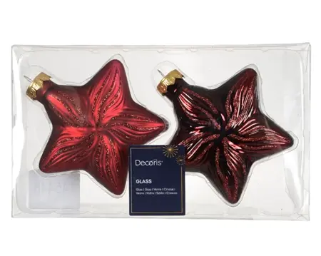 Decoris kersthangers glas ster 2st ossenbloed  - afbeelding 1
