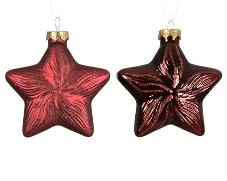 Decoris kersthangers glas ster 2st ossenbloed  - afbeelding 2