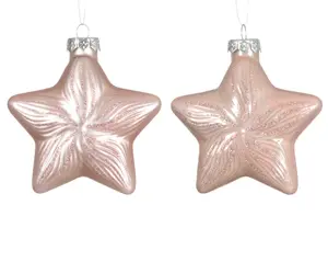 Decoris kersthangers glas ster 2st poederroze - afbeelding 2