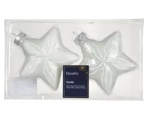 Decoris kersthangers glas ster 2st winterwit - afbeelding 2