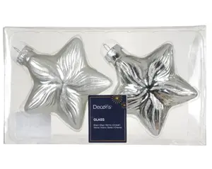 Decoris kersthangers glas ster 2st zilver - afbeelding 2