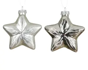 Decoris kersthangers glas ster 2st zilver - afbeelding 2