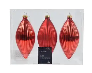 Decoris kersthangers olijf 6x13cm 3st kerstrood - afbeelding 2
