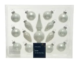 Decoris kersthangers + piek glas mini 15st winterwit