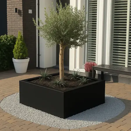GLM Plantenbak Lyon 75x75x40cm met bodem zwart