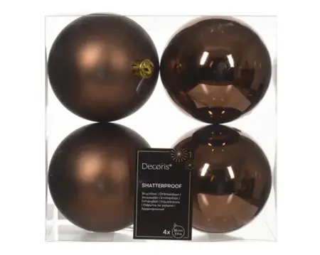 Kerstbal plastic d10cm 4st espresso - afbeelding 1