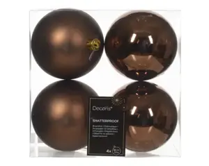 Kerstbal plastic d10cm 4st espresso - afbeelding 1
