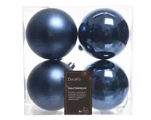 Kerstbal plastic d10cm 4st nachtblauw - afbeelding 1