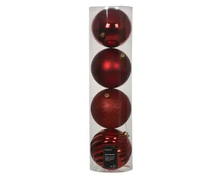 Kerstbal plastic d14cm 4st kerstrood - afbeelding 1