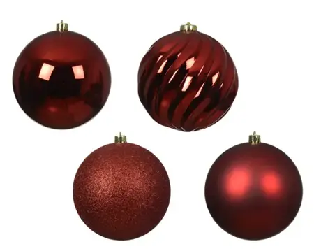 Kerstbal plastic d14cm 4st kerstrood - afbeelding 2