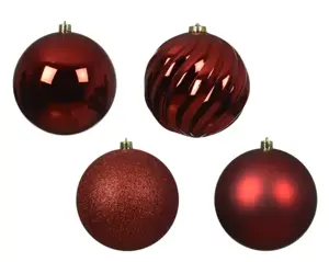 Kerstbal plastic d14cm 4st kerstrood - afbeelding 2
