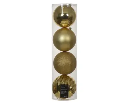 Kerstbal plastic d14cm 4st lichtgoud - afbeelding 1