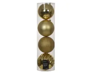 Kerstbal plastic d14cm 4st lichtgoud - afbeelding 1