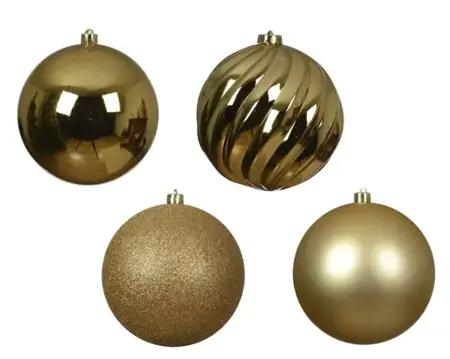 Kerstbal plastic d14cm 4st lichtgoud - afbeelding 2