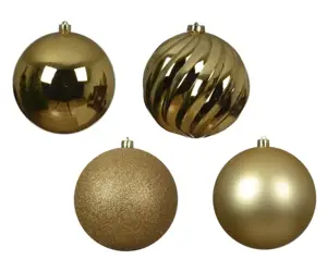 Kerstbal plastic d14cm 4st lichtgoud - afbeelding 2