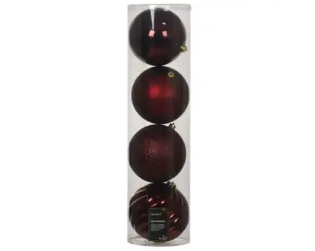 Kerstbal plastic d14cm 4st ossenbloed - afbeelding 1