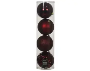 Kerstbal plastic d14cm 4st ossenbloed - afbeelding 1