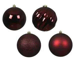 Kerstbal plastic d14cm 4st ossenbloed - afbeelding 2