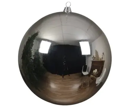 Kerstbal plastic d14cm glans zilver