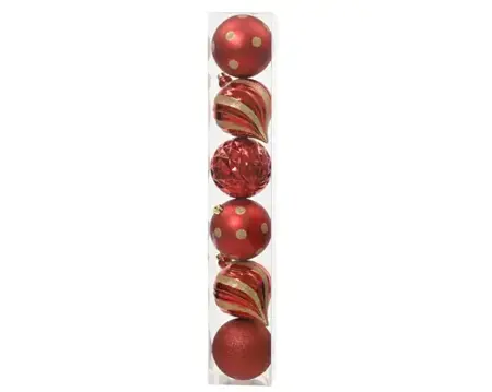 Kerstbal plastic d15cm 6st kerstrood - afbeelding 1