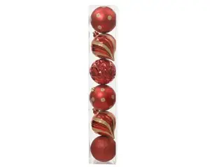 Kerstbal plastic d15cm 6st kerstrood - afbeelding 1