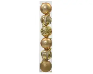 Kerstbal plastic d15cm 6st lichtgoud - afbeelding 1