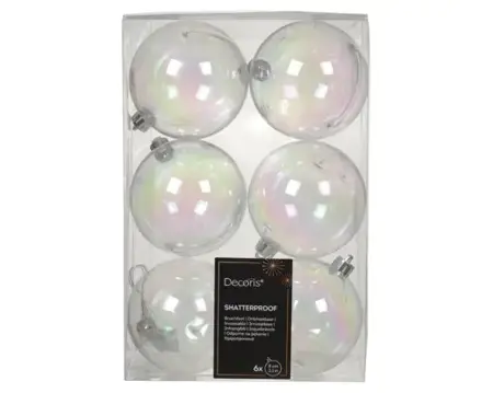 Kerstbal plastic d8cm transparant/iris 6st - afbeelding 1