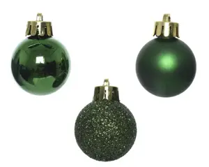 Kerstbalmix plastic d3cm 14st dennengroen - afbeelding 2
