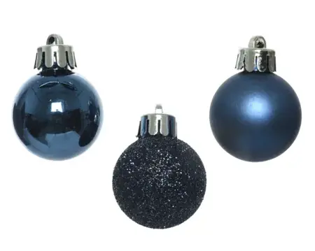 Kerstbalmix Plastic d3cm 14st Nachtblauw - afbeelding 2