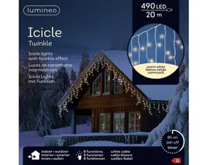 Lumineo Icicle twinkle 20m-490LED wit/warm wit - afbeelding 3