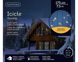 Lumineo Icicle twinkle 7.5m-175LED zwart/klassiek warm - afbeelding 3