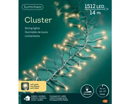 Lumineo led cluster lights 14m 1512 led helder/soft gold - afbeelding 1