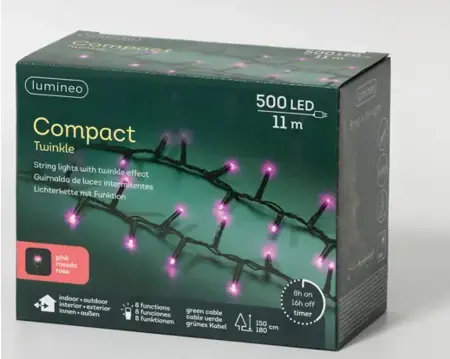 Lumineo led compact lights 11m 500led roze - afbeelding 2