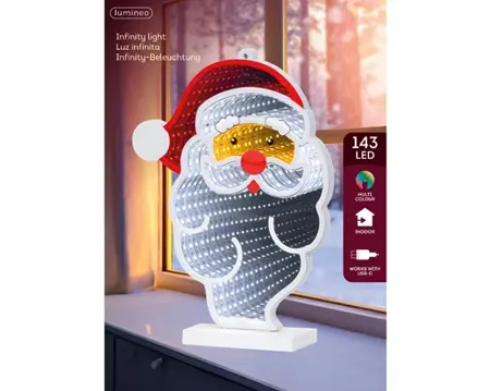 Lumineo led infinity hoofd kerstman 143LED multi - afbeelding 1