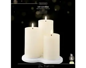 Lumineo Led kaars creme/warm wit 3st - afbeelding 3