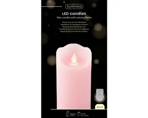Lumineo Led kaars waving 15cm roze/warm wit 3st - afbeelding 3