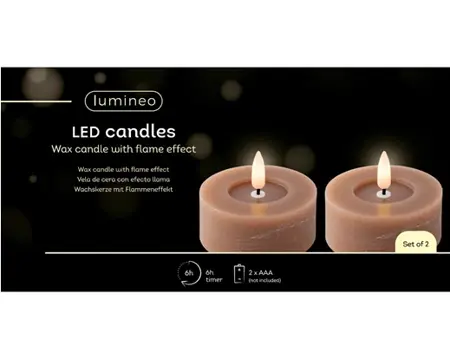 Lumineo Led theelicht 5.5cm licht bruin/warm wit 2st - afbeelding 1
