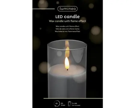 Lumineo ledkaars in glas 12.5cm rookgrijs - afbeelding 1
