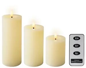 Lumineo ledkaars met afstandsbediening set van 3 creme - afbeelding 2