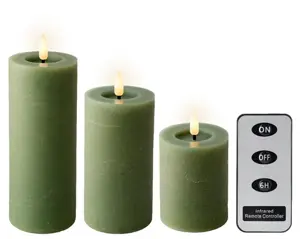 Lumineo ledkaars met afstandsbediening set van 3 groen - afbeelding 2