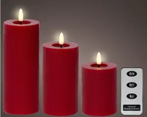 Lumineo ledkaars met afstandsbediening set van 3 rood - afbeelding 3