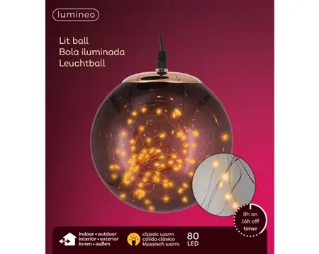 Lumineo micro led bal d18cm-80l grijs/klassiek warm - afbeelding 1