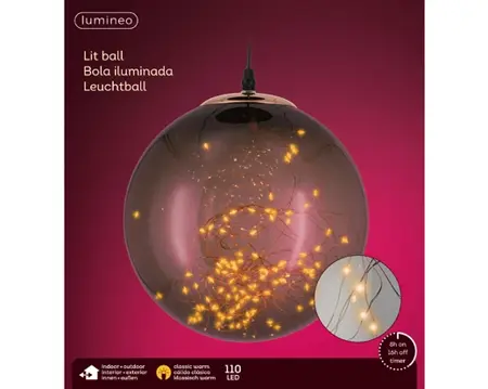 Lumineo micro led bal d25cm-110l grijs/klassiek warm - afbeelding 1