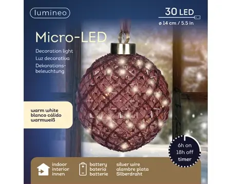 Lumineo microled bal 14cm maroon/warm wit - afbeelding 1