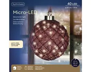 Lumineo microled bal 20cm maroon/warm wit - afbeelding 3