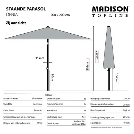 Madison Parasol Denia push-up Grijs vooraanzicht